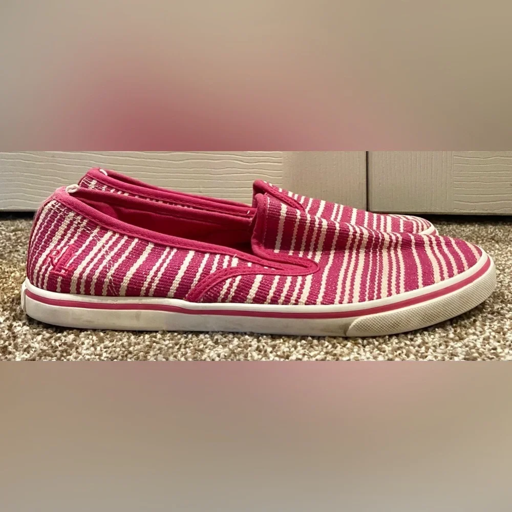Women Lauren Ralph Lauren White& Pink Janis Leather Slip On Sneakers Shoes Sz 8B
